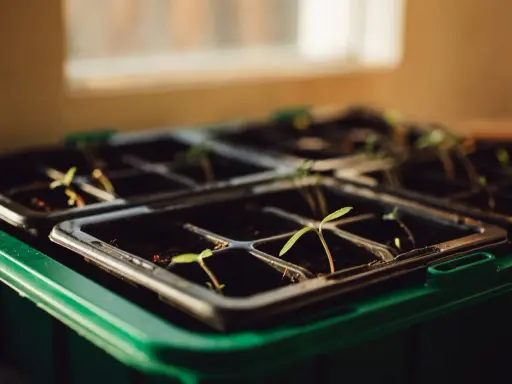 Små plantor spirar i en plast till blomlåda, redo att växa sig starka i solljuset.